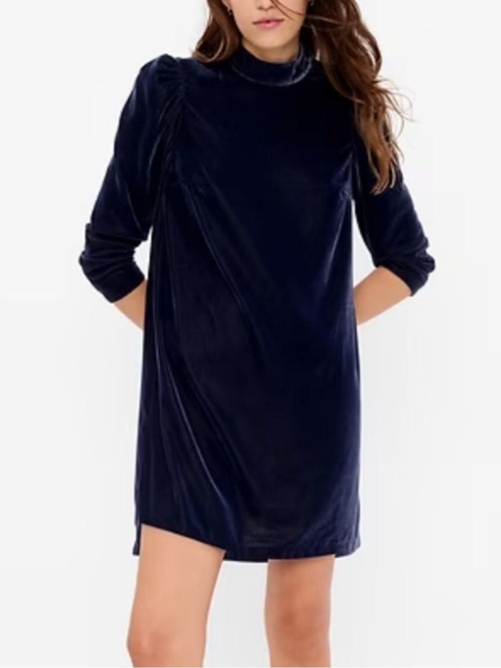 GAP Whimsigoth Chic Dark Navy Puff Sleeve Mockneck Velvet Mini Dress Size S